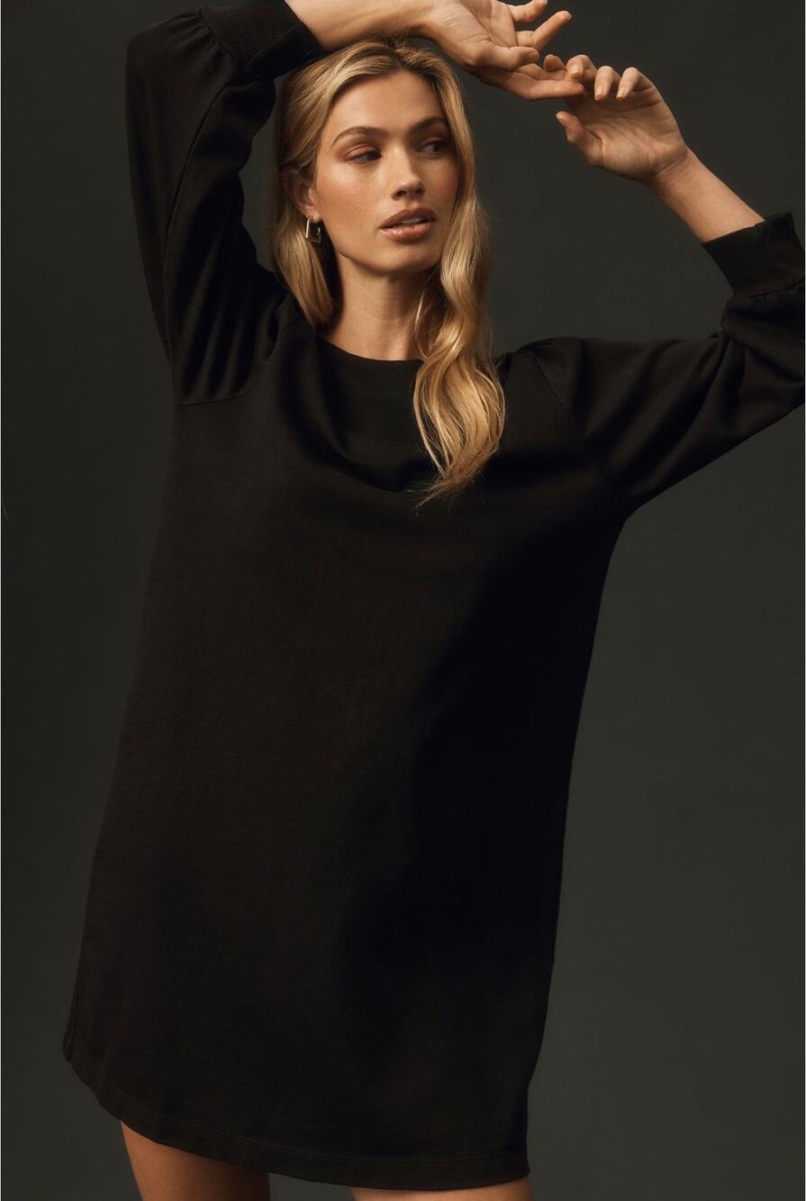 Anthropologie Michael Stars Black Veronica Puff Sleeve Cotton Mini Shift Dress S